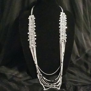 Long Metal Layered Glass Beaded Necklace Set